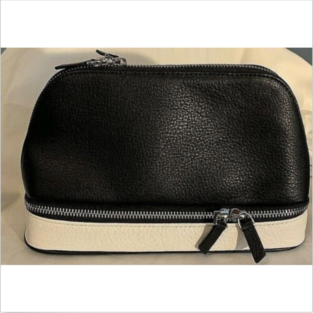 Levenger Black/White Travel/Makeup/Toiletries Case